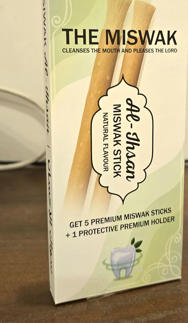 Al-Ihsan miswak stick carton in soft green and cream