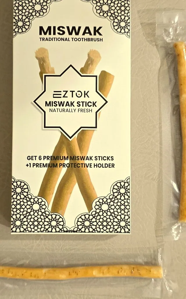 EZTOK miswak carton with monochrome geometric pattern